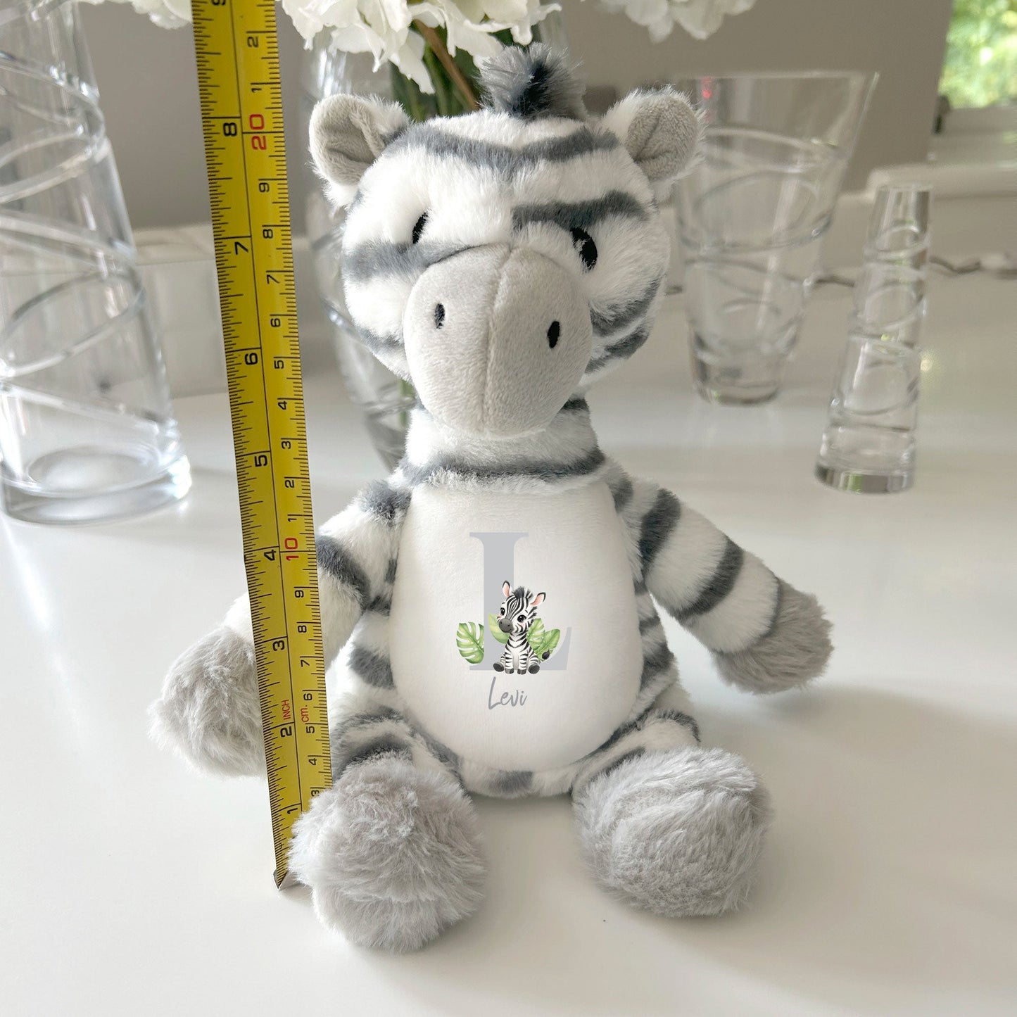 Personalised Alphabet Zebra Teddy Bear 28cm | New Baby, 1st Birthday or Christening Gift