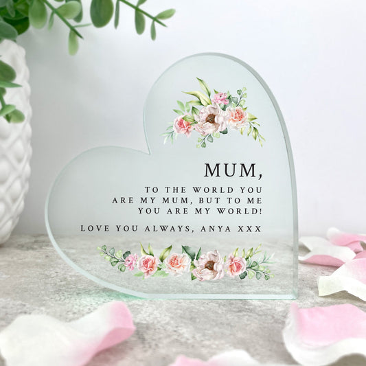 Personalised Any Message Pink Floral Acrylic Freestanding Heart