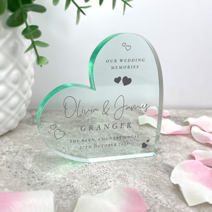 Personalised Wedding Script Text Acrylic Freestanding Heart