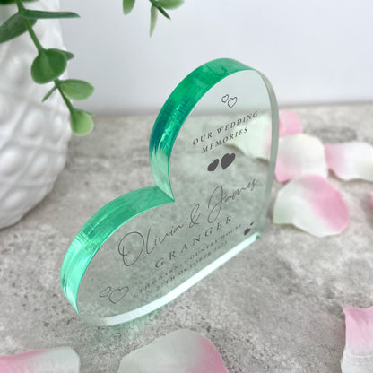 Personalised Wedding Script Text Acrylic Freestanding Heart