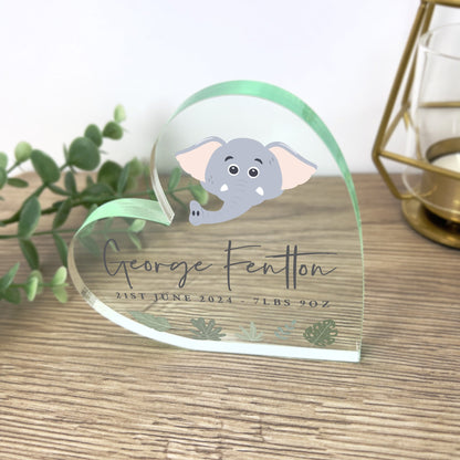 Personalised Jungle New Baby Acrylic Freestanding Heart - Animal Choices