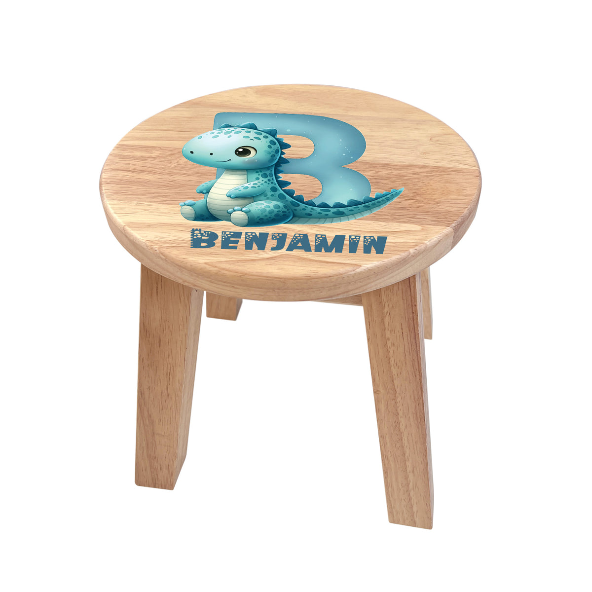 Personalised Wooden Dinosaur Alphabet Round Toddler Step Stool | Nursery Decor & First Birthday Gift