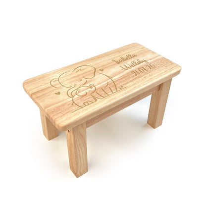 Personalised Engraved Children's Wooden Rectangular Stool Elephant Design | New Baby or Christening Gift