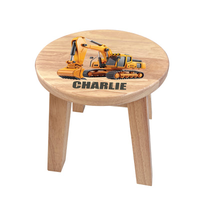 Personalised Wooden Construction Vehicles Round Toddler Step Stool | First Birthday Gift & Nursery Decor