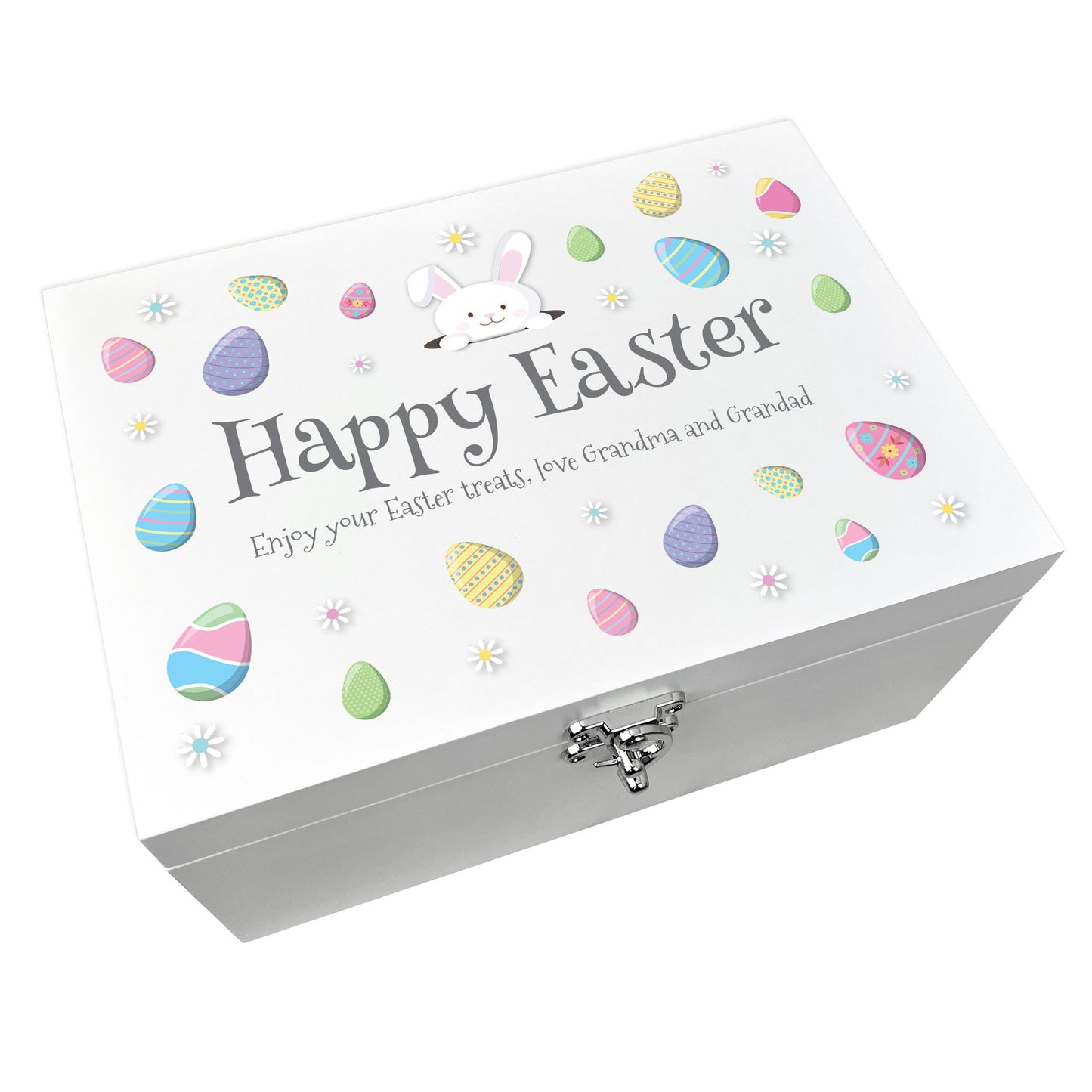 Personalised Pastel Easter Eggs White Hamper Box - 3 Sizes (22cm | 27cm | 30cm)