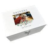 Personalised Floral Photo White Wooden Keepsake Memory Box - 3 Sizes