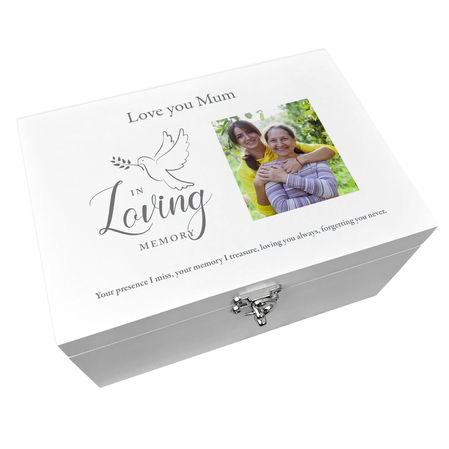 Personalised In Loving Memory Dove White Photo Keepsake Box - 3 Sizes