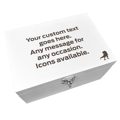 Personalised Free Text White Wooden Engraved Keepsake Box - 3 Sizes (22cm | 27cm | 30cm)