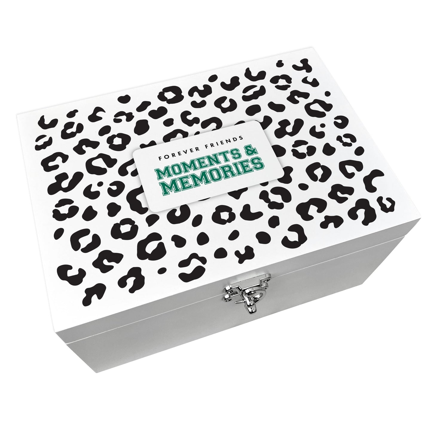 Personalised Leopard Print White Wooden Memory Box - Moments & Memories | Birthday Gift for Friends
