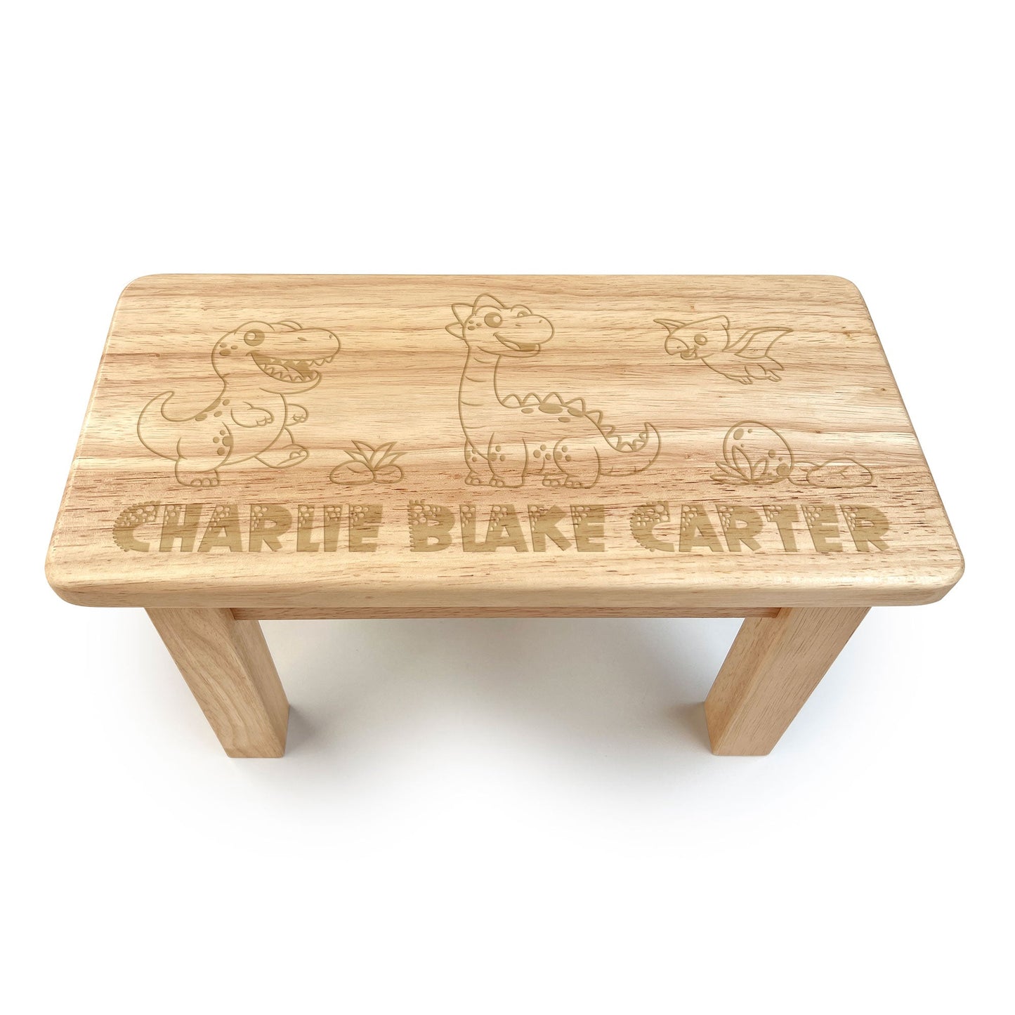 Personalised Engraved Children's Wooden Rectangular Stool Dinosaur Design | New Baby or Christening Gift