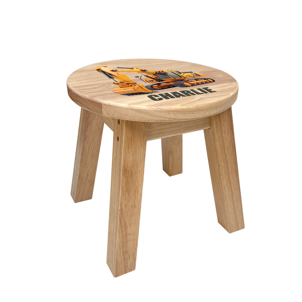 Personalised Wooden Construction Vehicles Round Toddler Step Stool | First Birthday Gift & Nursery Decor