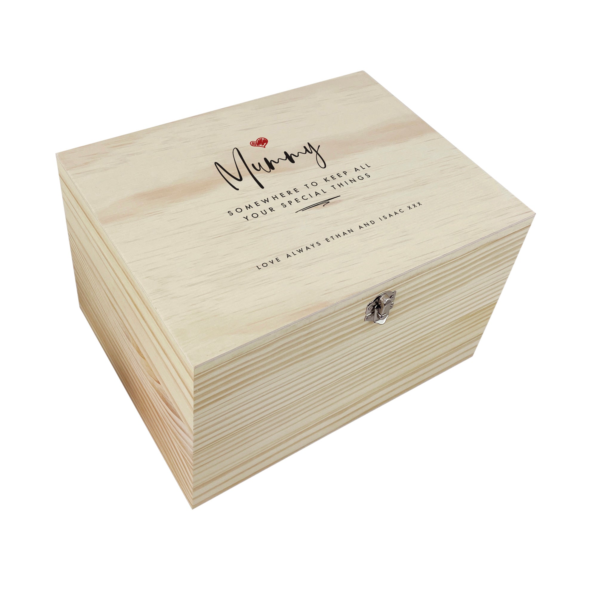 Personalised Any Name/Message Red Heart Wooden Pine Memory Box - 5 Sizes