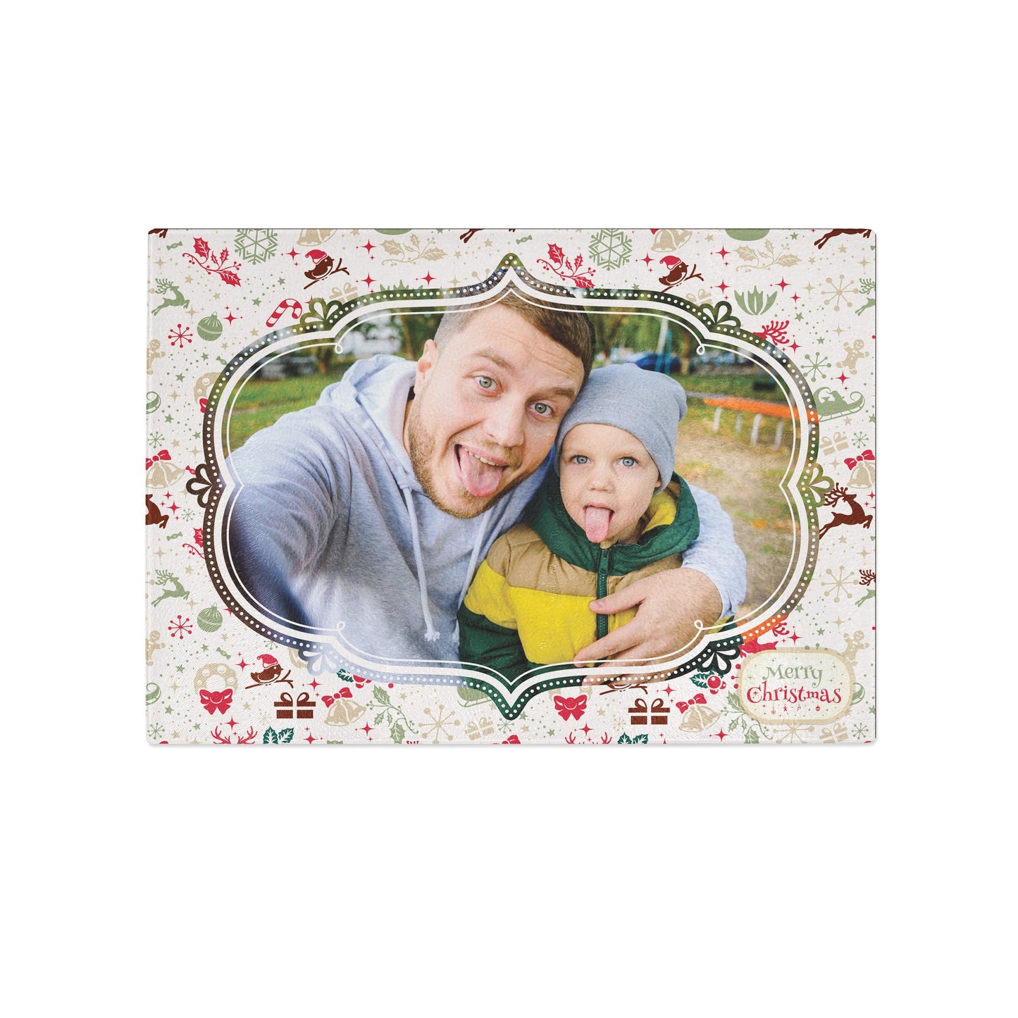 Christmas Photo Upload Large Glass Chopping Board