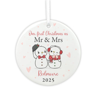 Couples Snowman Ceramic Disc Hanging Decoration + Gift Box