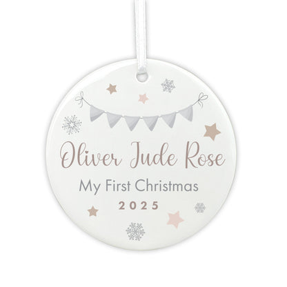 My First Christmas Baby Garland Ceramic Disc Hanging Decoration + Gift Box