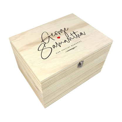 Personalised Couples Names Pine Keepsake Memory Box - 5 Sizes