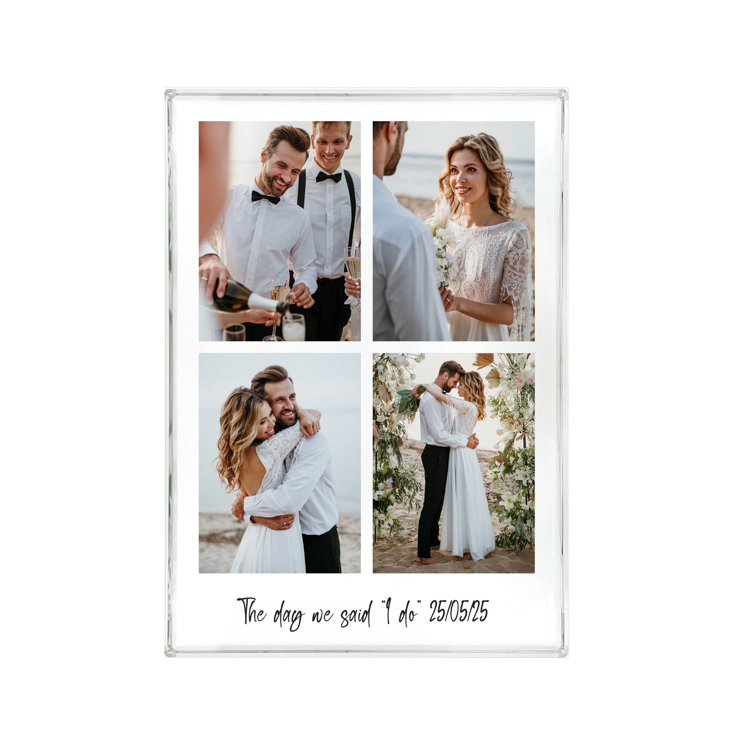 Personalised Large (19.5cm x 14cm) Freestanding Four Photo Grid Giant Crystal Block - Portrait