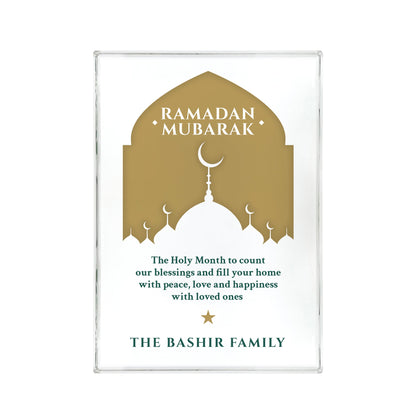 Personalised Ramadan Mubarak Mosque Silhouette Giant Crystal Block (19.5cm x 14cm)
