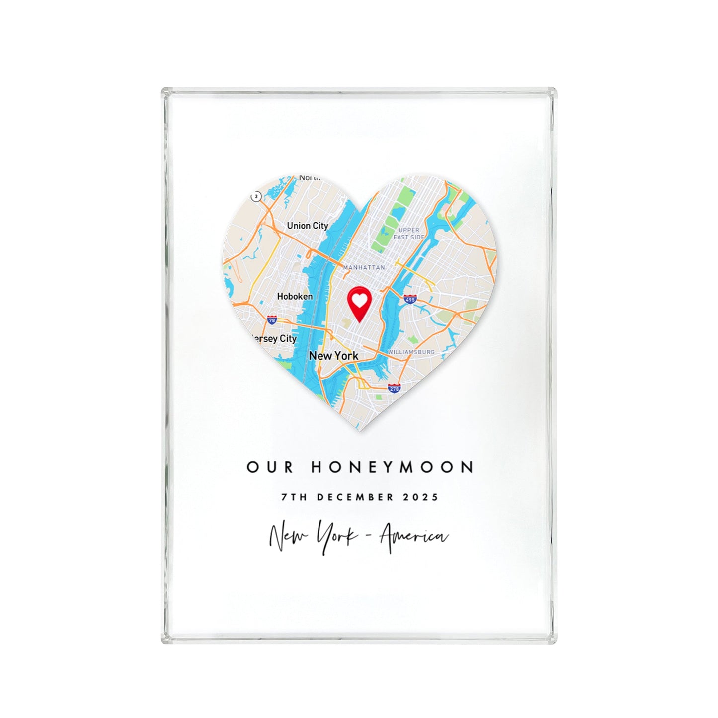 Personalised Heart Map Location Giant Crystal Block (19.5cm x 14cm)