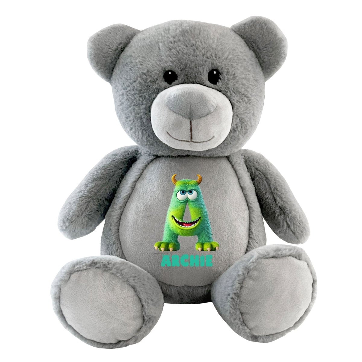 Personalised Monster Alphabet Grey Plush Teddy Bear 42cm | Children's Birthday or Christening Gift - The Lovely Keepsake Company