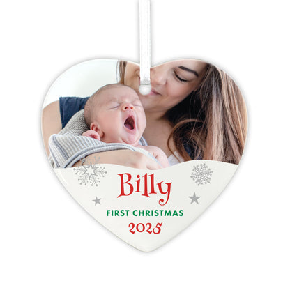 My First Christmas Photo Ceramic Heart Hanging Decoration + Gift Box