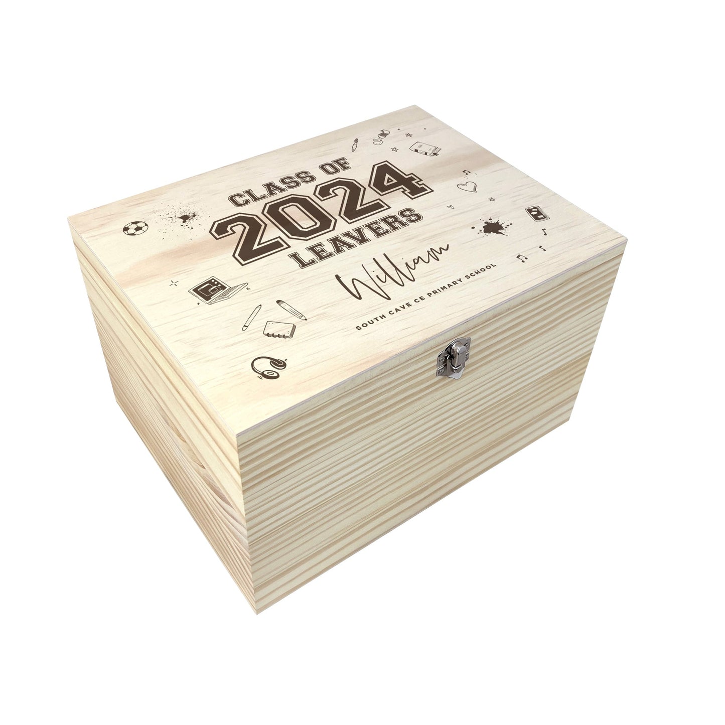 Personalised Doodle 'Class Of 2025' Leavers Memory Box - 5 Sizes
