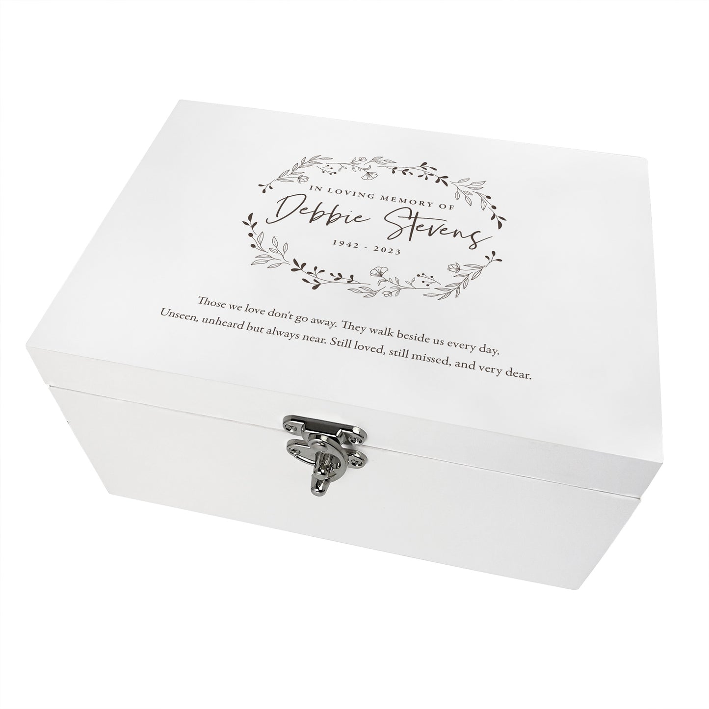 Personalised Wreath Keepsake White Wooden Memory Box - 3 Sizes