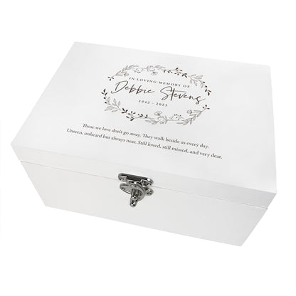 Personalised Wreath Keepsake White Wooden Memory Box - 3 Sizes