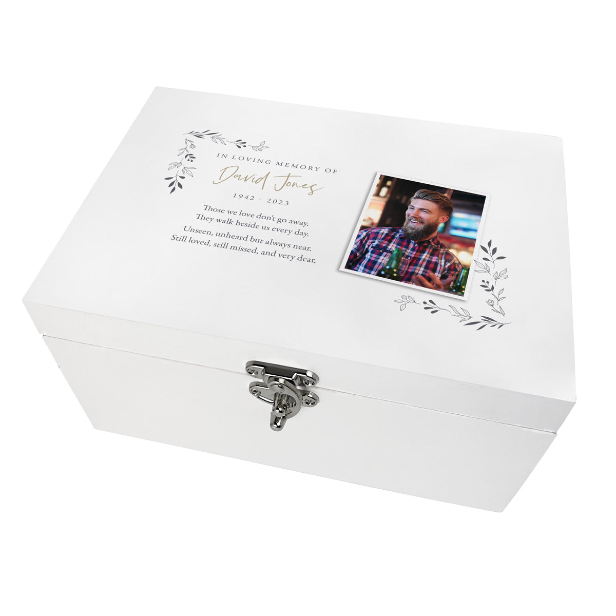 Personalised One Photo White Wooden Keepsake Memory Box - 3 Sizes