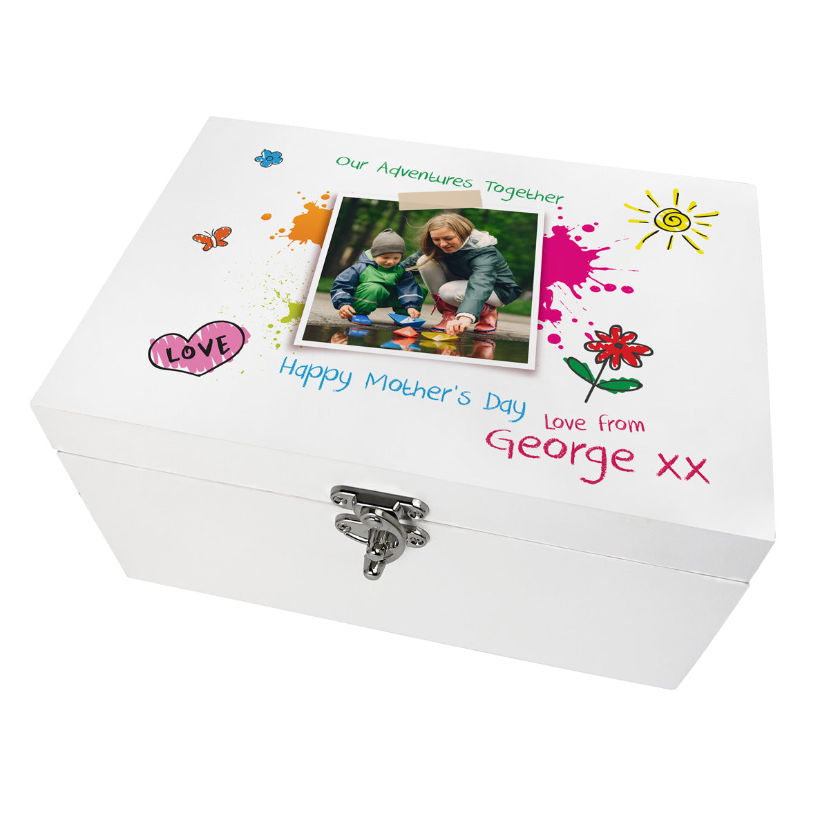 Personalised 'Our Adventures Together' White Wooden Keepsake Memory Box From The Kids/Grandkids - 3 Sizes