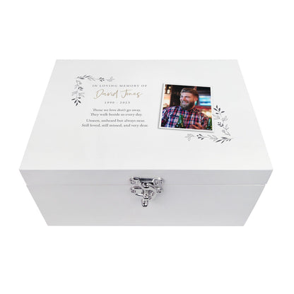Personalised One Photo White Wooden Keepsake Memory Box - 3 Sizes
