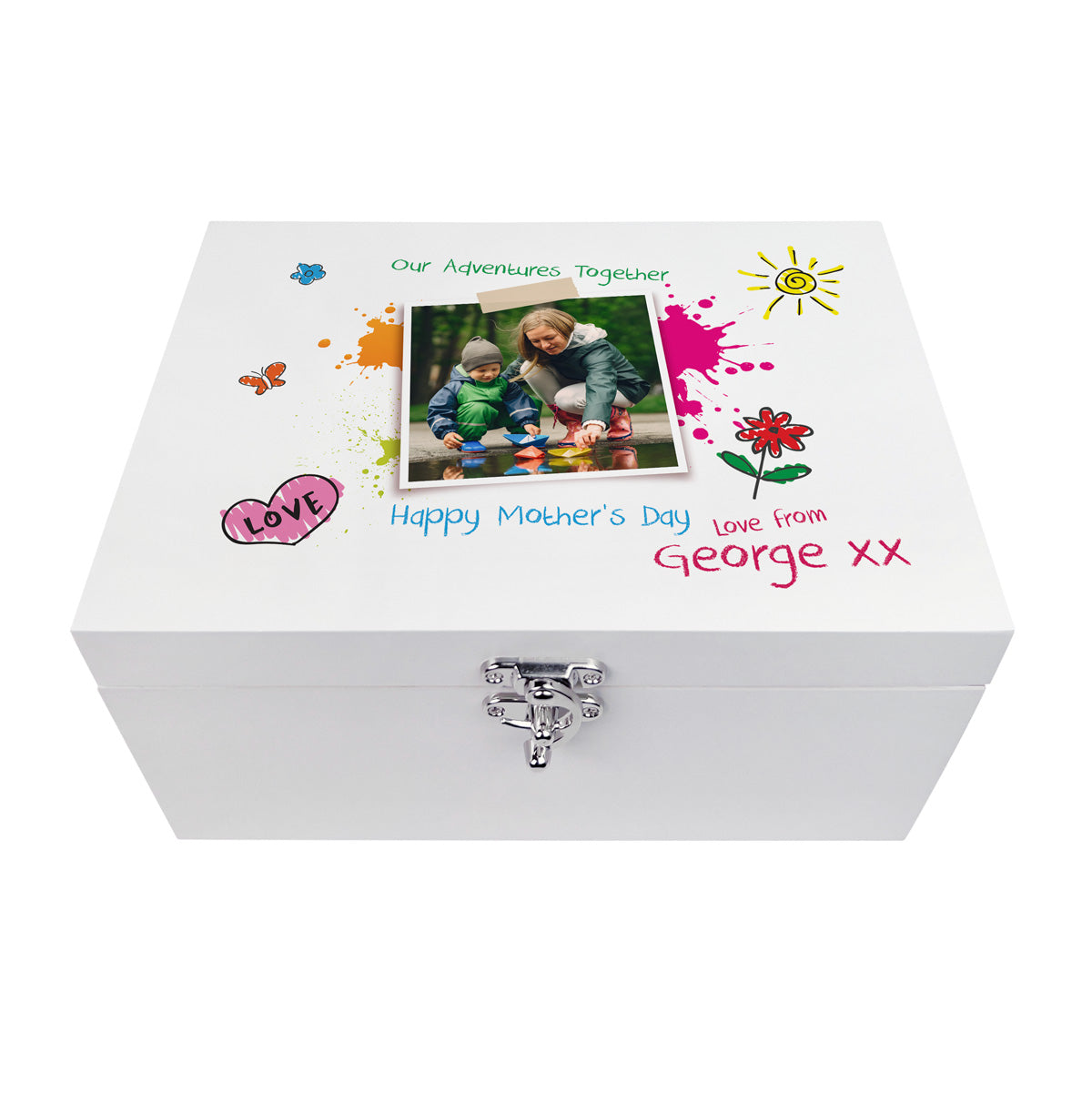 Personalised 'Our Adventures Together' White Wooden Keepsake Memory Box From The Kids/Grandkids - 3 Sizes