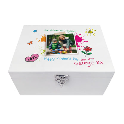 Personalised 'Our Adventures Together' White Wooden Keepsake Memory Box From The Kids/Grandkids - 3 Sizes