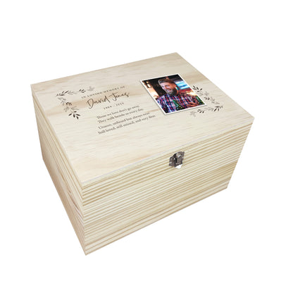 Personalised Pine Wooden One Photo Keepsake Memory Box - 5 Sizes
