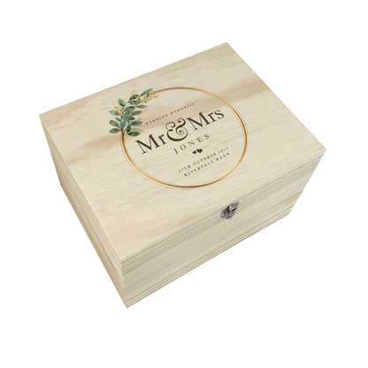 Personalised Wooden Wedding Wreath Keepsake Memory Box - 5 Sizes (16cm | 20cm | 26cm | 30cm | 36cm)