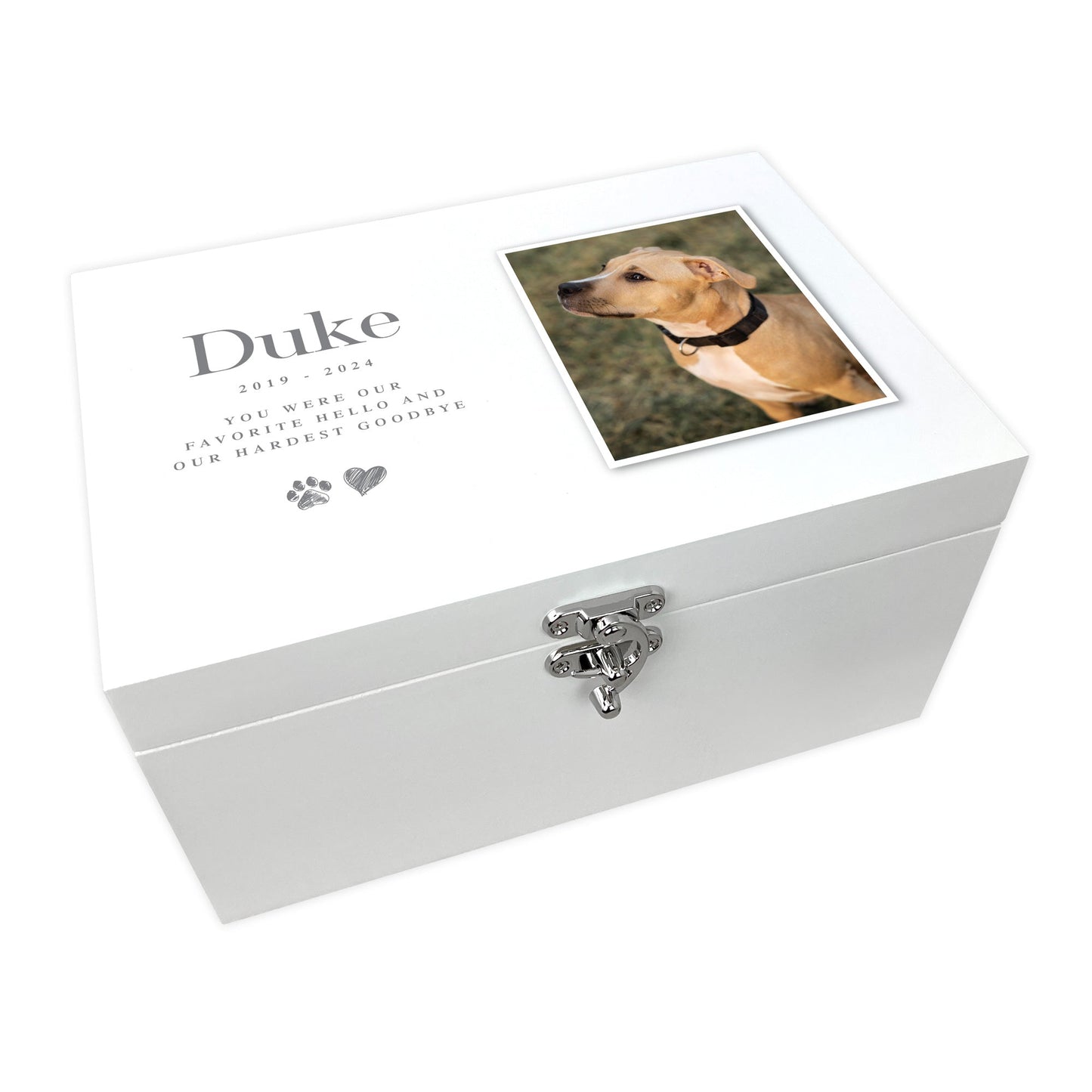 Personalised Sketch Pet Photo White Wooden Memorial Keepsake Box - 3 Sizes