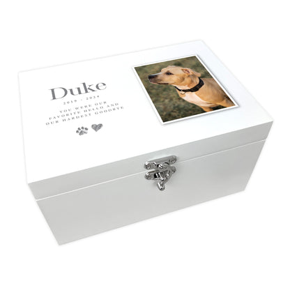 Personalised Sketch Pet Photo White Wooden Memorial Keepsake Box - 3 Sizes