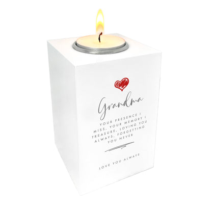 Personalised Any Message Red Heart White Wooden Tea Light Holder