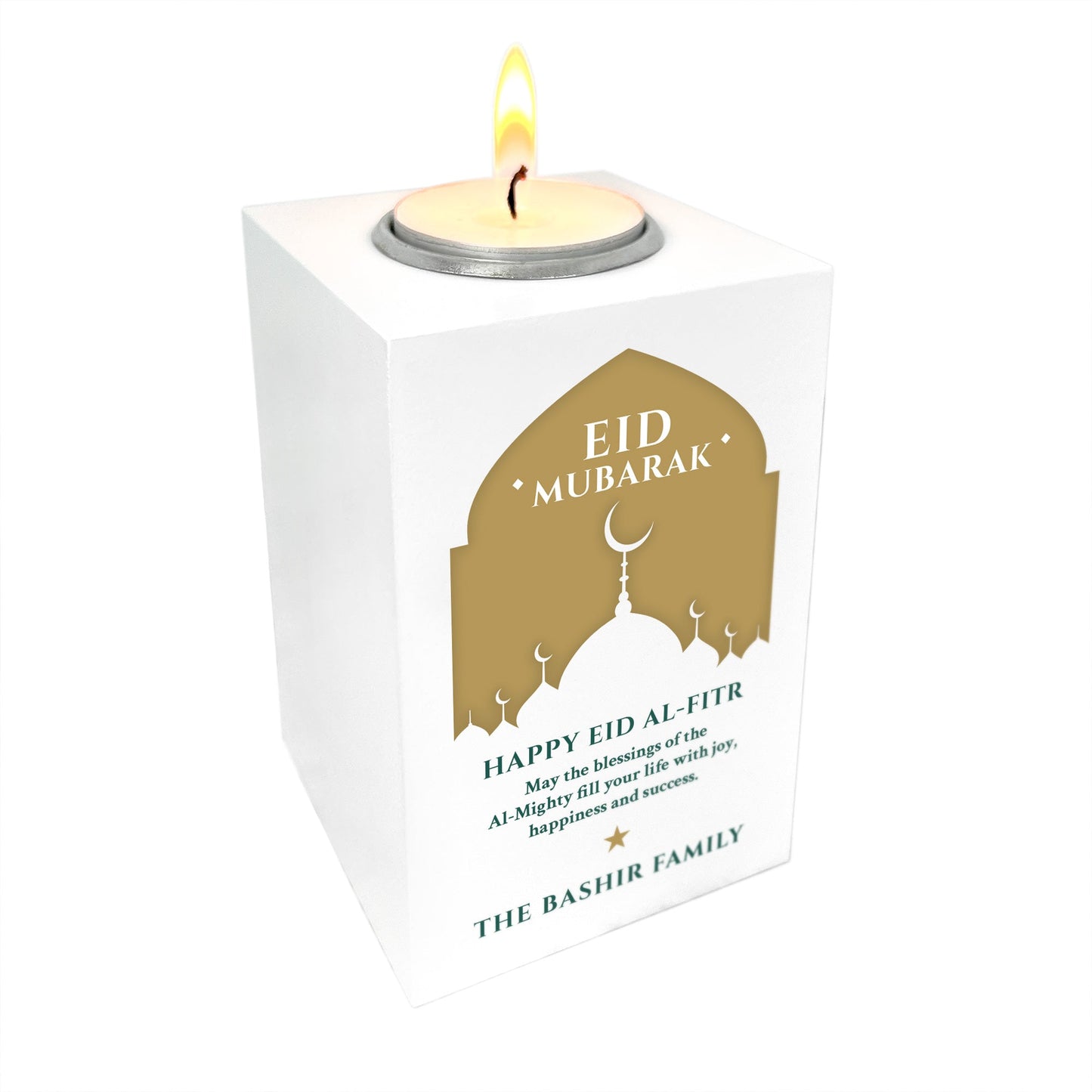 Personalised Eid al-Fitr Mosque Silhouette White Tea Light Holder