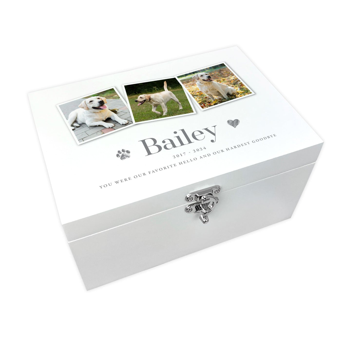 Personalised Three Photo Pet Memorial White Wooden Keepsake Box - 3 Sizes