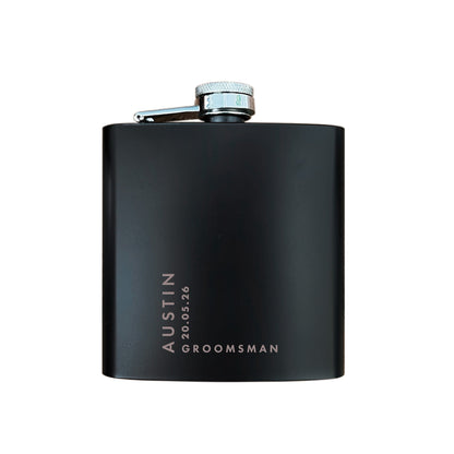 Personalised Engraved Black Metal Hip Flask 6oz | Birthday, Wedding & Groomsmen Gift