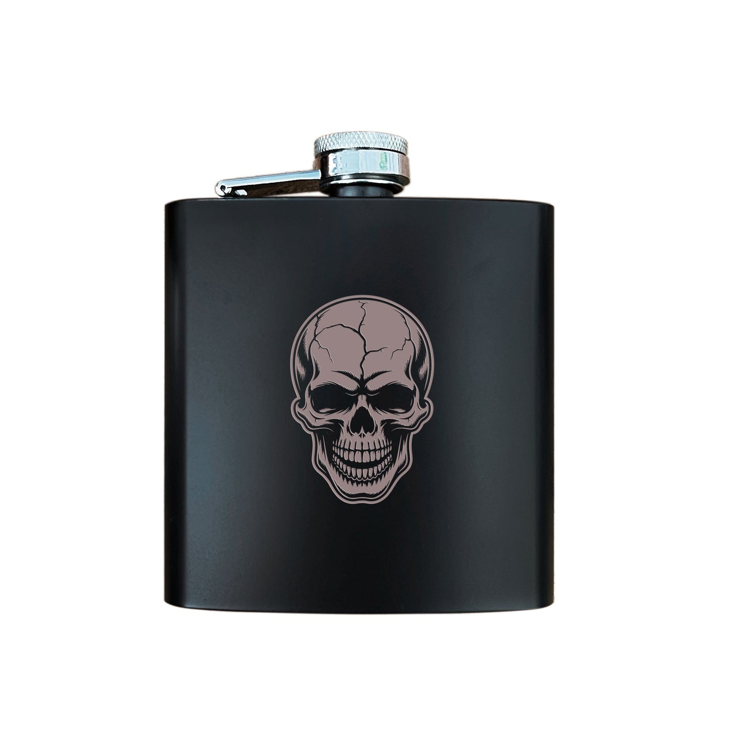Engraved Skull Black Metal Hip Flask 6oz - 5 Designs | Birthday Gifts For Him, Father's Day