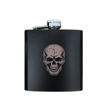 Engraved Skull Black Metal Hip Flask 6oz - 5 Designs | Birthday Gifts For Him, Father's Day