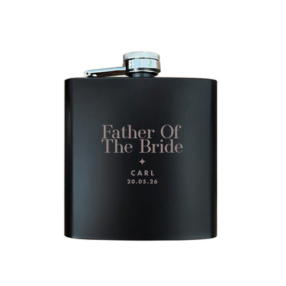 Personalised Engraved Black Metal Hip Flask 6oz | Groomsman & Father of the Bride/Groom Gift