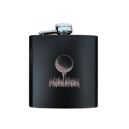 Engraved Golf Black Metal Hip Flask 6oz - 7 Designs | Birthday & Father's Day Gift
