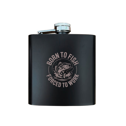 Engraved Fishing Black Metal Hip Flask 6oz | 8 Designs | Birthday Gifts for Him | Father's Day