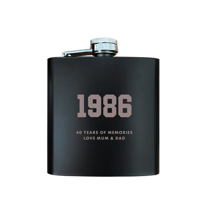 Personalised Engraved Black Metal Hip Flask 6oz | Milestone Birthday, Anniversary or Graduation Gift