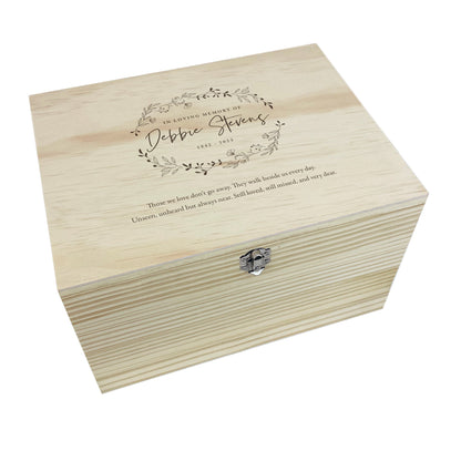 Personalised Pine Wooden Wreath Keepsake Memory Box - 5 Sizes