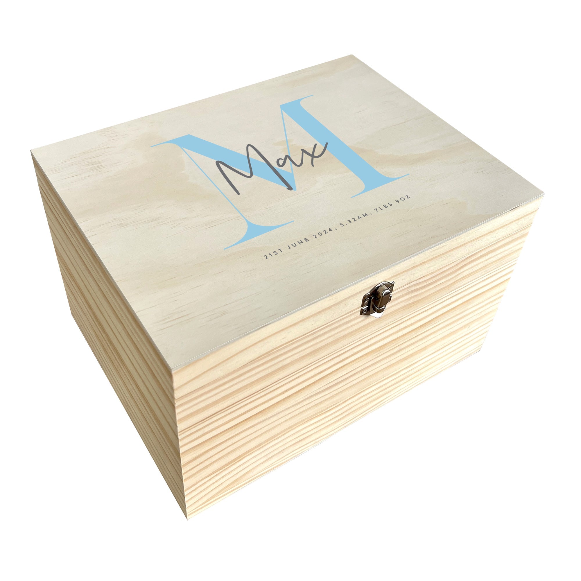 Personalised Name & Initial New Baby Keepsake Box Various Colours - 5 Sizes (16cm | 20cm | 26cm | 30cm | 36cm)