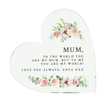 Personalised Any Message Pink Floral Acrylic Freestanding Heart